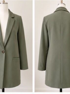 Bohme Olive Green Single-Button Tailored Blazer Coat